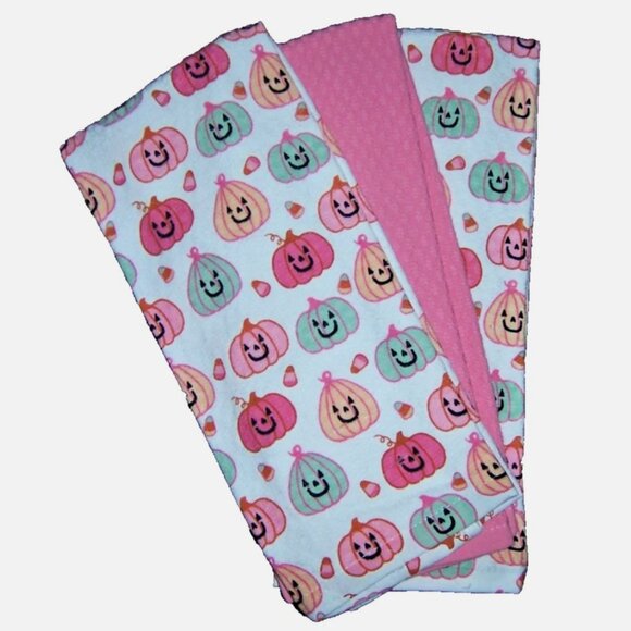 Martha Stewart Pink Halloween Hand Towels Pumpkins Jack o' Lanterns Set of 3 NEW - Picture 1 of 2